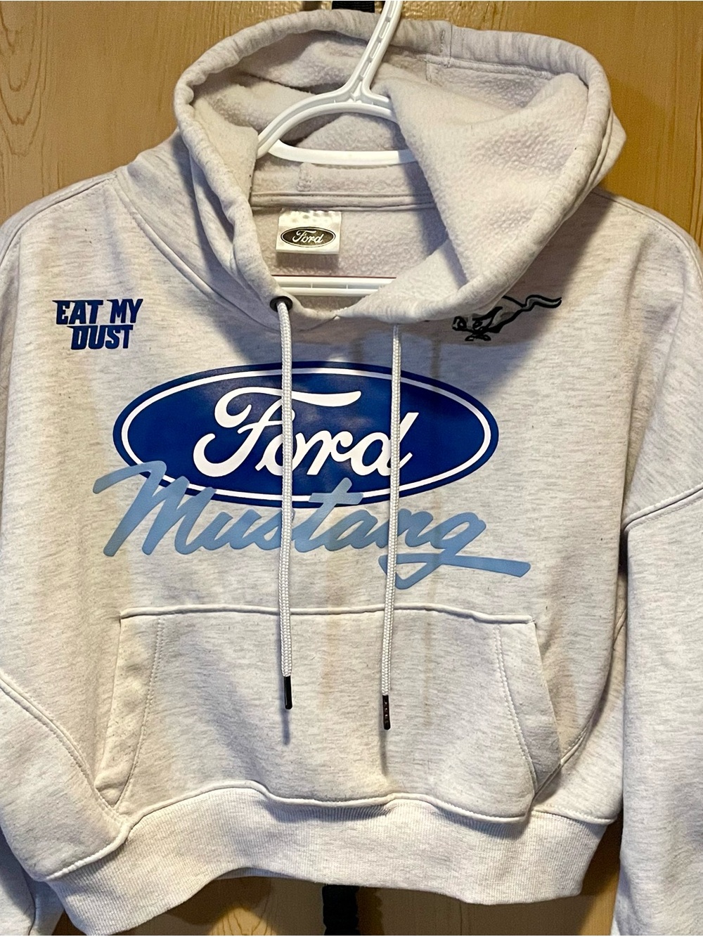 Ford Mustang "Eat My Dust" Grey Cropped Pullover Hoodie